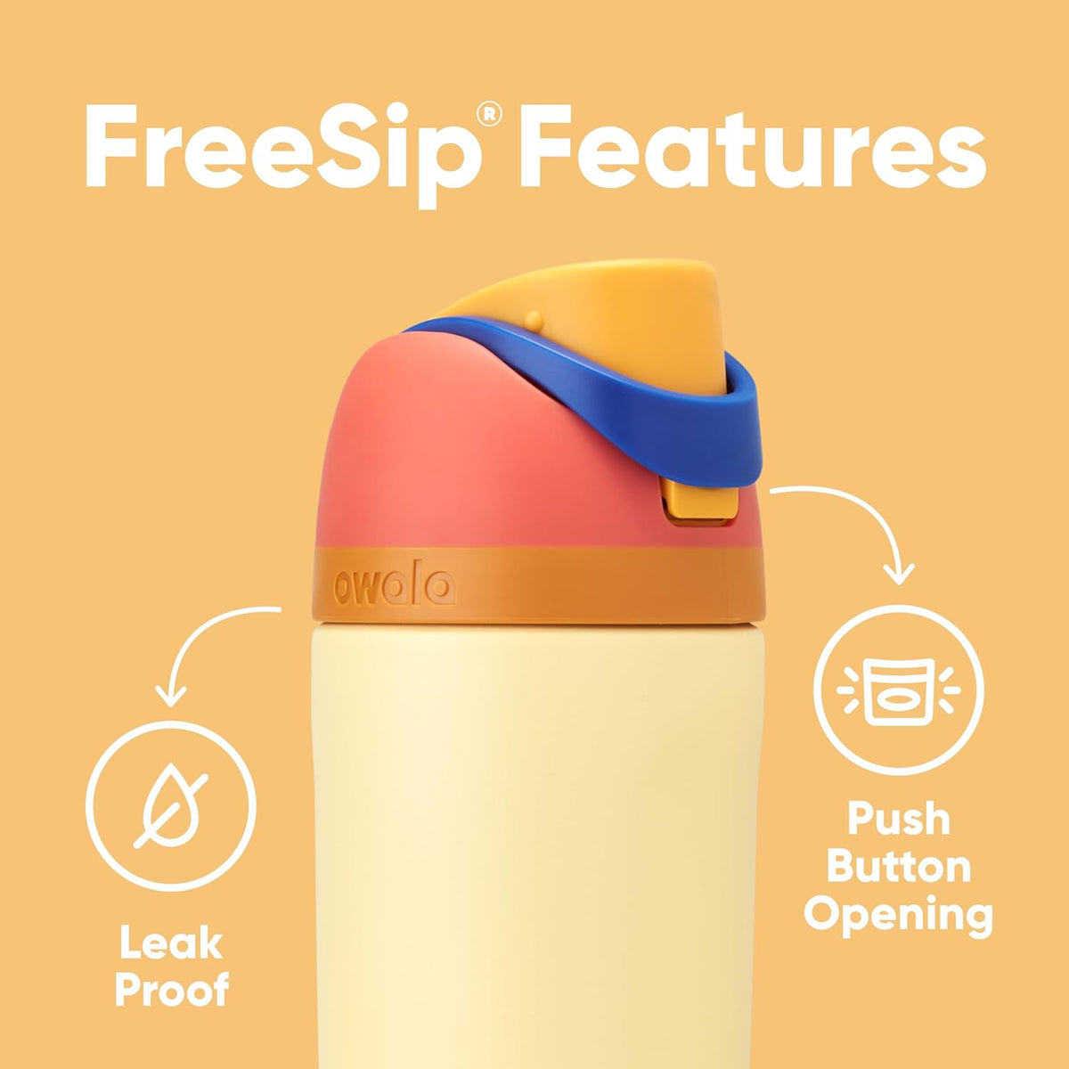 Owala Kids FreeSip Water Bottle - Insulated Stainless Steel with Straw, BPA-Free, 16 oz, Misty Horizon