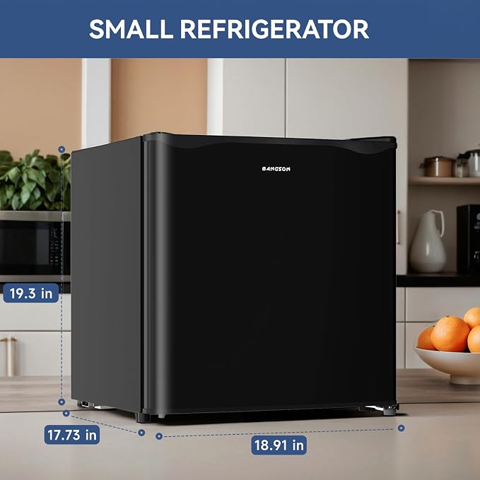 1.7 Cu.Ft Mini Fridge with Freezer for Dorm Office,Black | Compact Refrigerator Office, Energy Saving Small Fridge Reversible Single Door, Low Noise for Bedroom Small Apartment