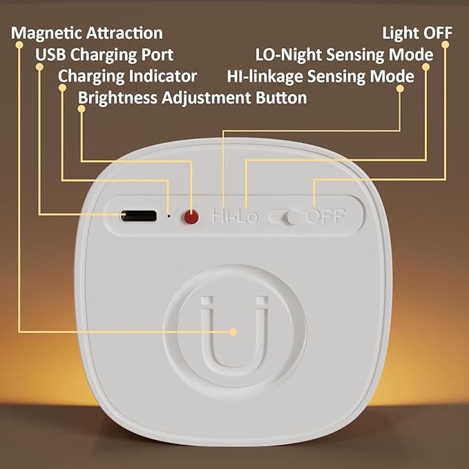 Motion Sensor Night Light Rechargeable - Wireless LED Safety Lights with 6-Month Battery Life, Link Mode Technology, 3000K Warm White for Stair, Hallway, Bedroom Safety (1 Pack)