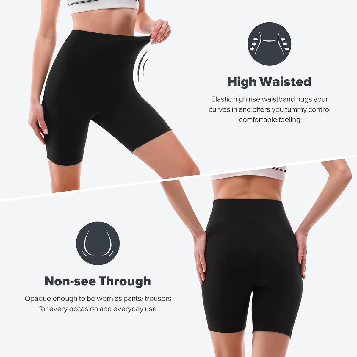 SINOPHANT High Waisted Biker Shorts - 6” Buttery Soft Tummy Control for Gym & Yoga