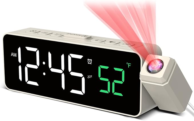 Netzu Projection Alarm Clock for Bedroom Ceiling, Small Compact Plug-in Digital