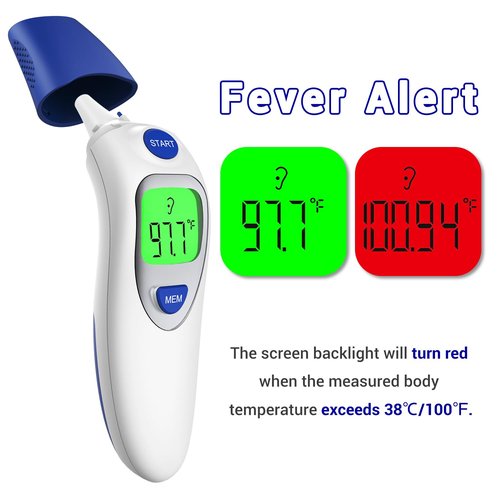 Dr.meter Ear Thermometer - 3-in-1 Touchless Forehead & Ear Thermometer for Kids & Adults | Bi-Color LCD Display, Fever Alarm, 20 Memory Recall
