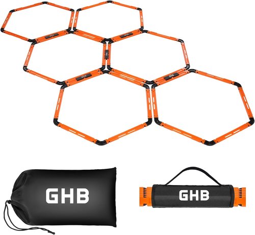 GHB Agility Ladder - 12 Rung 20ft Training Set with Hex Agility Rings & Carrying Bag