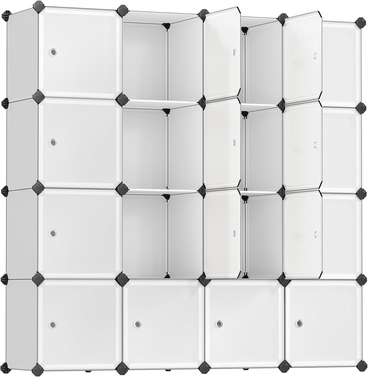 SONGMICS Cube Storage Organizer, Set of 16 Plastic Cubes, Book Shelf, Closet Organizers and Storage, Room Organization, Bedroom Living Room, 12.2 x 48.4 x 48.4 Inches, Camel Brown ULPC442K01