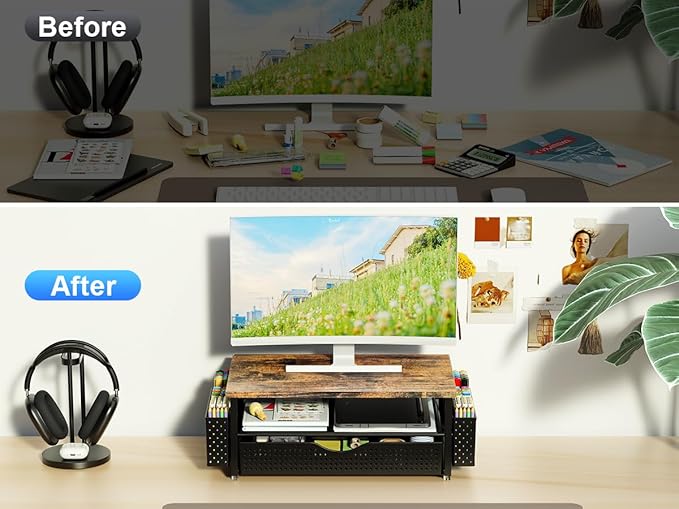Spacrea Desk Organizer and Accessories, Computer Monitor Stand Riser