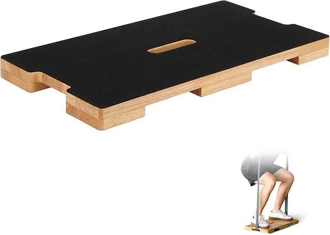 Wood Fitness Board, Resistance Band Workout Footplate, Resistance Band Foot Plate with Non-slip Design for Training, Stretching, Balance, Flexibility Exercise for Home Gym