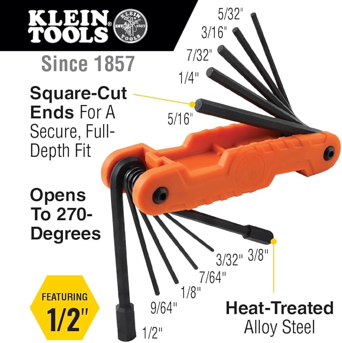 Klein Tools 70553 31-Piece Pro Folding Hex Key Set with 5-Pack Stand-Up Zipper Tool Pouch Bag Set