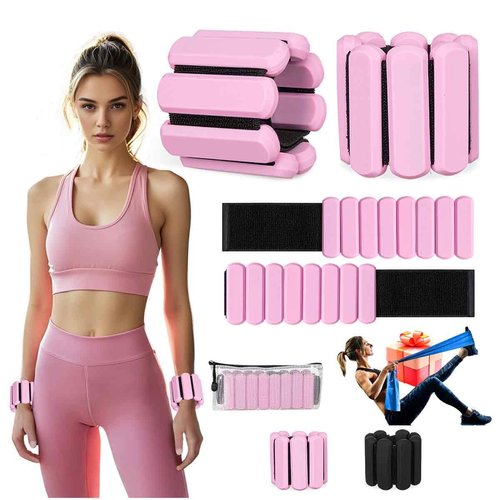 Ankle Weights for Women and Men, Set of 2 (1Lb Each) Adjustable Wrist Weighted Training Bracelet for Home Gym Workout,Strength Training Walkin Running, Foot weights for exercise(Pink)