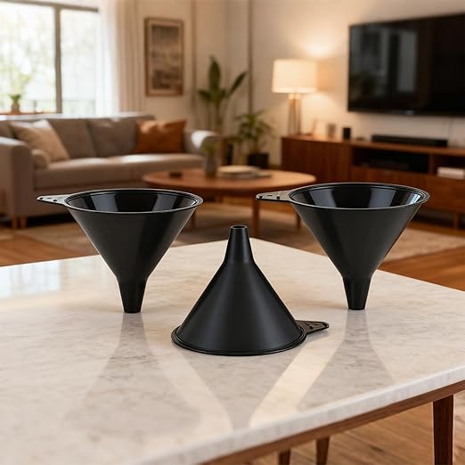 Plastic Funnel Set, Kitchen Funnels for Filling Bottles, Automotive Oil Funnels for Liquid Lubricants and Fluids, Leak-Proof Design Fits Cars, Motorcycles & Home Containers, Black