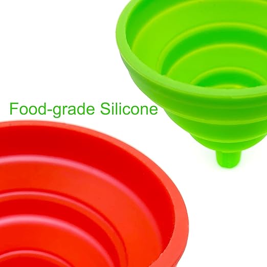 4-Pack Collapsible Silicone Kitchen Funnel Set | Small & Large Sizes for Bottles, Liquid Transfer, Cooking | Dishwasher Safe & Space-Saving Design