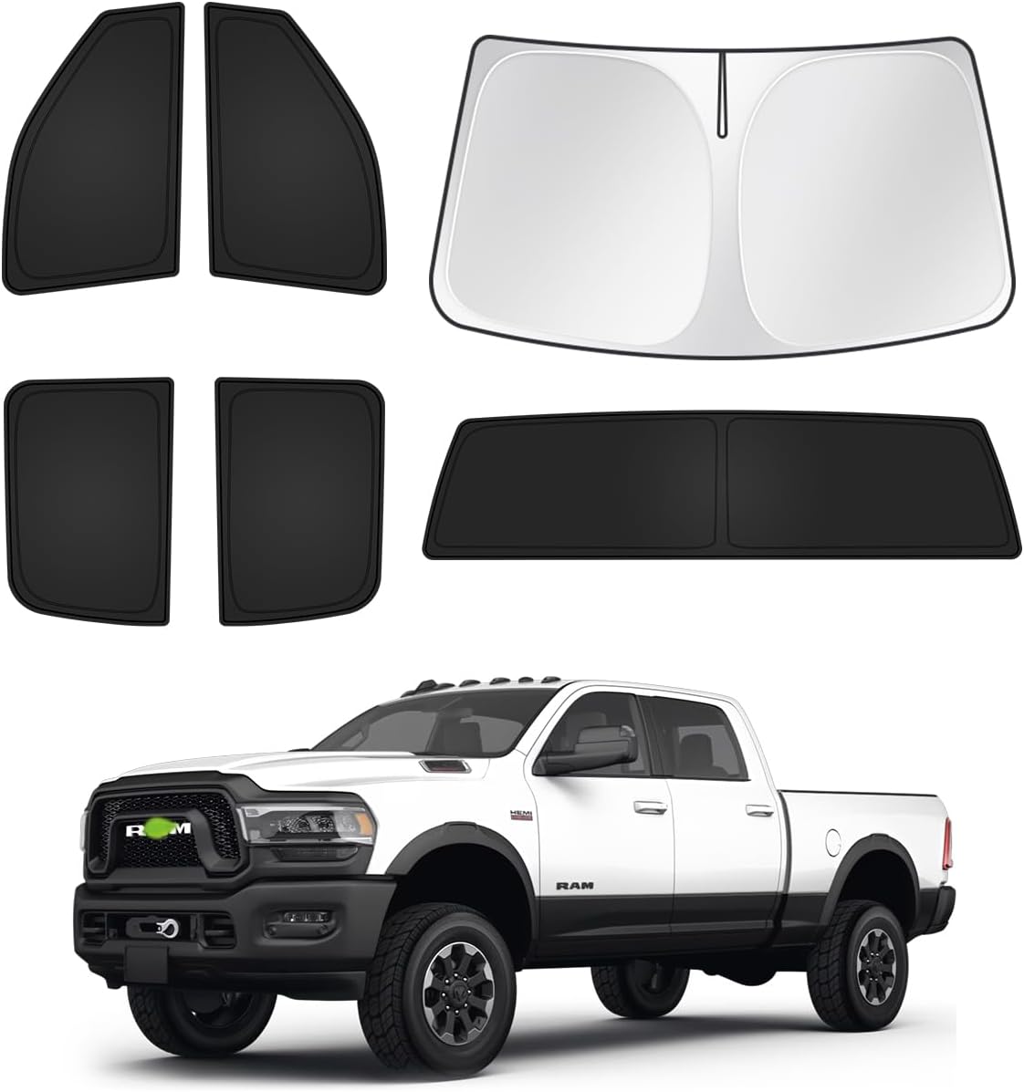 Canvcle Sunshades for Dodge Ram 2500 3500 2010-2025 2026 Accessories Windshield Sun Shade Side Rear Window Shade Cover Sun Visor Shield Privacy Protection Keep Vehicle Cool Black 6PCS