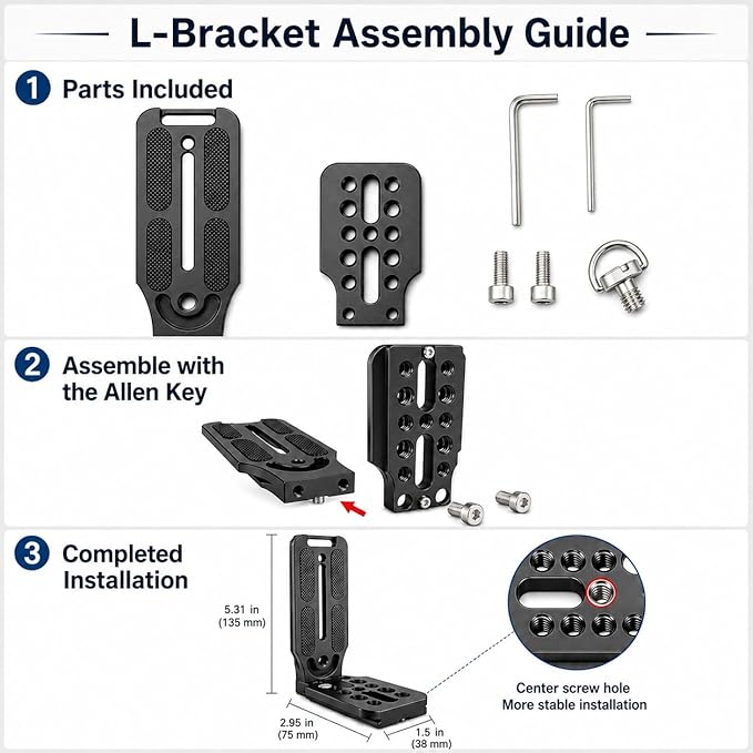 DSLR Camera L-Bracket, Vertical & Horizontal Switching Quick Release Plate