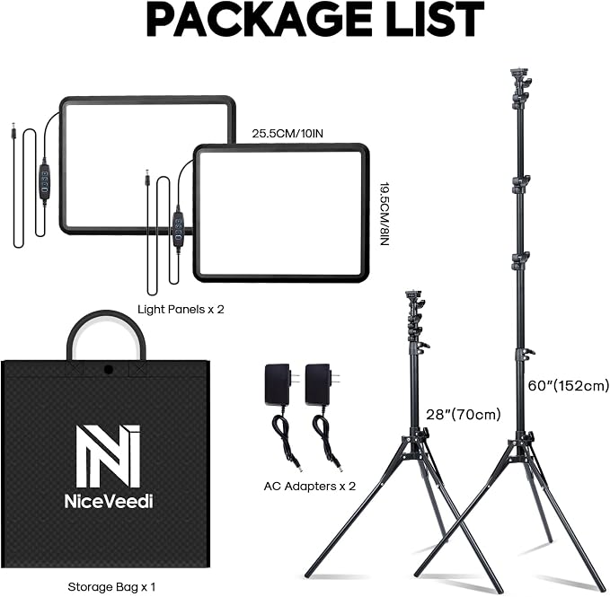 2-Pack Photography Lighting Kit, NiceVeedi 25W LED Video Light Kit, 2900-7000K