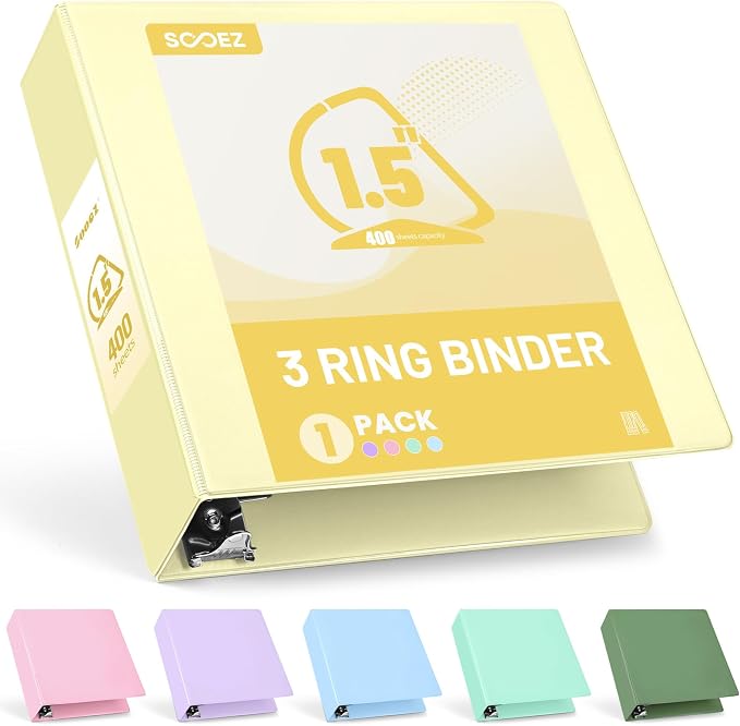 Sooez BinderX Extra Durable 1.5 Inch 3-Ring Binder, Holds 400 Sheets of 8.5x11