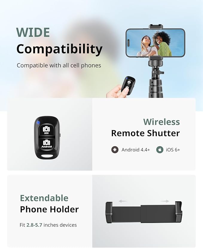 SENSYNE 62" Phone Tripod & Selfie Stick, Extendable Cell Phone Tripod Stand