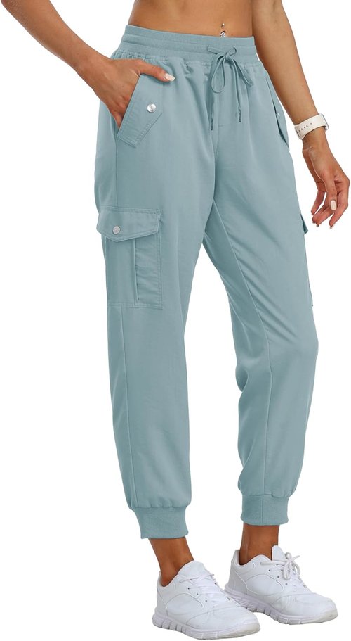 MoFiz Women's Lightweight Cargo Pants - Elastic Waist Athletic Joggers for Hiking & Travel