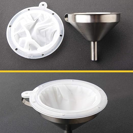 Stainless Steel Funnel with Fine Mesh Strainer, 5-Inch Metal Hopper with Handle, 300 Mesh Cooking Oil Filter Jam Straining Set for Transfer of Liquid Ingredients/Wine/Liquor/Enzymes