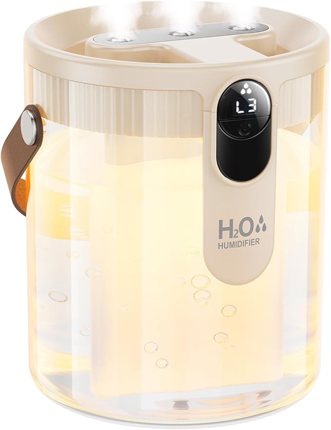 Rechargeable Portable Top Fill Humidifier, Smart Humidifiers for Bedroom, Night Light, 1.4L Cool Mist Humidifier for Office Home Plant Baby, 3-Speed Mist Control, Quiet, Auto Shut-Off (Beige)