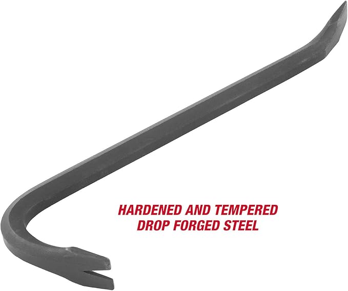 GreatNeck WR12 12-Inch Wrecking Bar, Pull Nails, Pry Apart Wood, Goosenecked Nail-Pulling End Provides Leverage for Heavy Pulling, Bent Chisel Head for Prying and General Demo