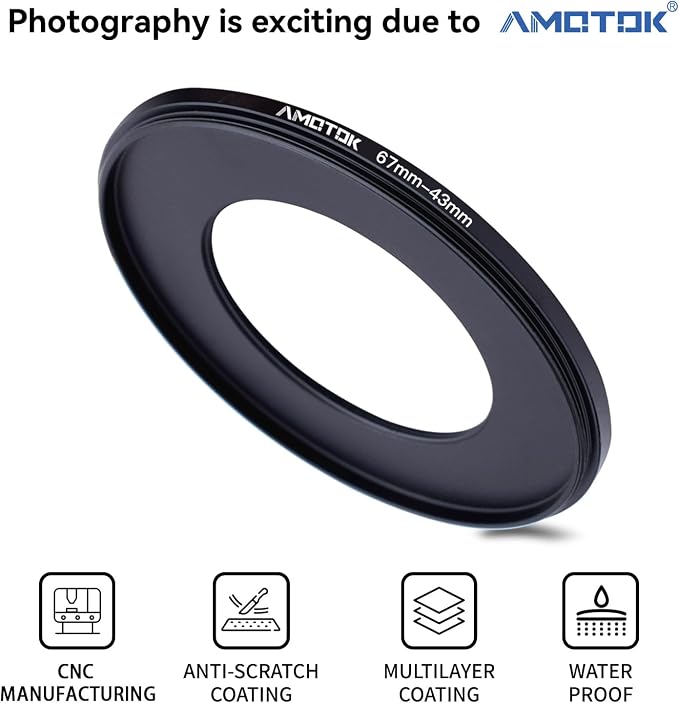 67mm Lens to 43mm Camera Lens Adapter, 67mm to 43mm Filter Step-Down Ring