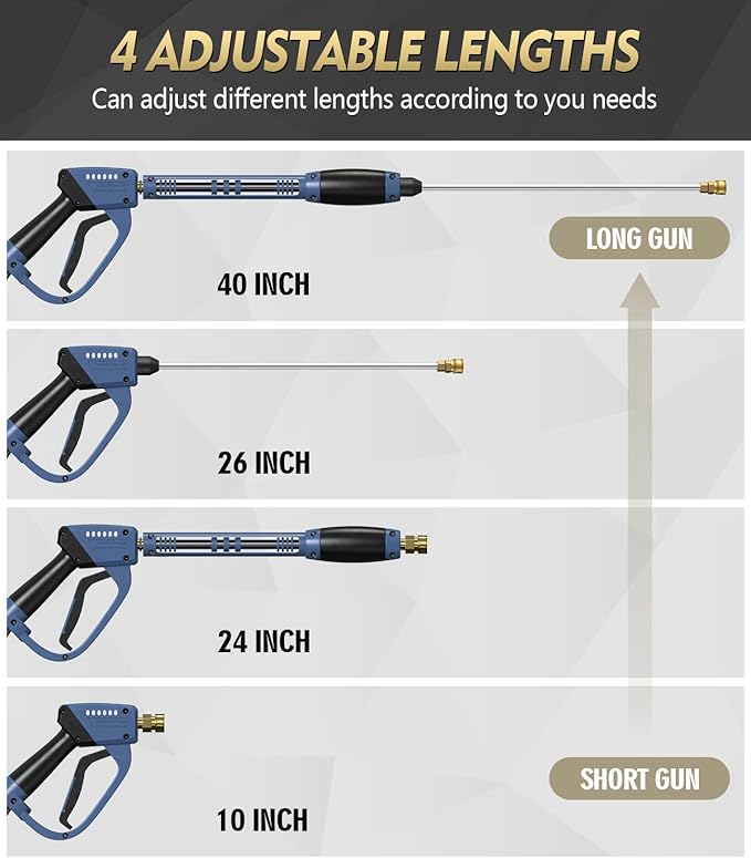 Pressure Washer Gun and Hose Kit, 4800PSI Flexible & Kink-Resistant - Steel Braided & Durable High Power Washer Hose 100 FT with 3/8" Swivel Quick Connector and M22 14mm Adapters & 5 Nozzles