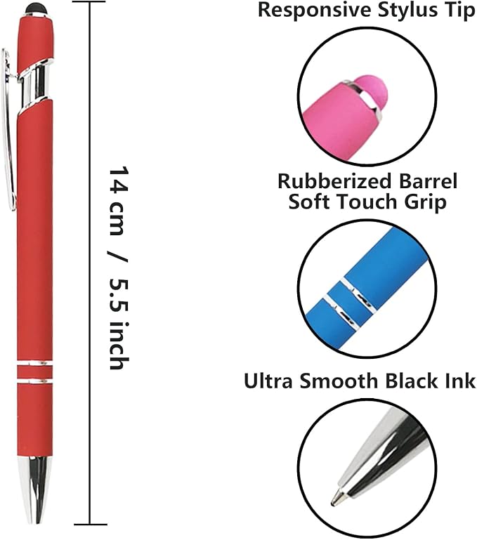 Oddmoal Ballpoint Pen with Stylus Tip, Soft Touch Click Metal Pen, 1.0mm Medium