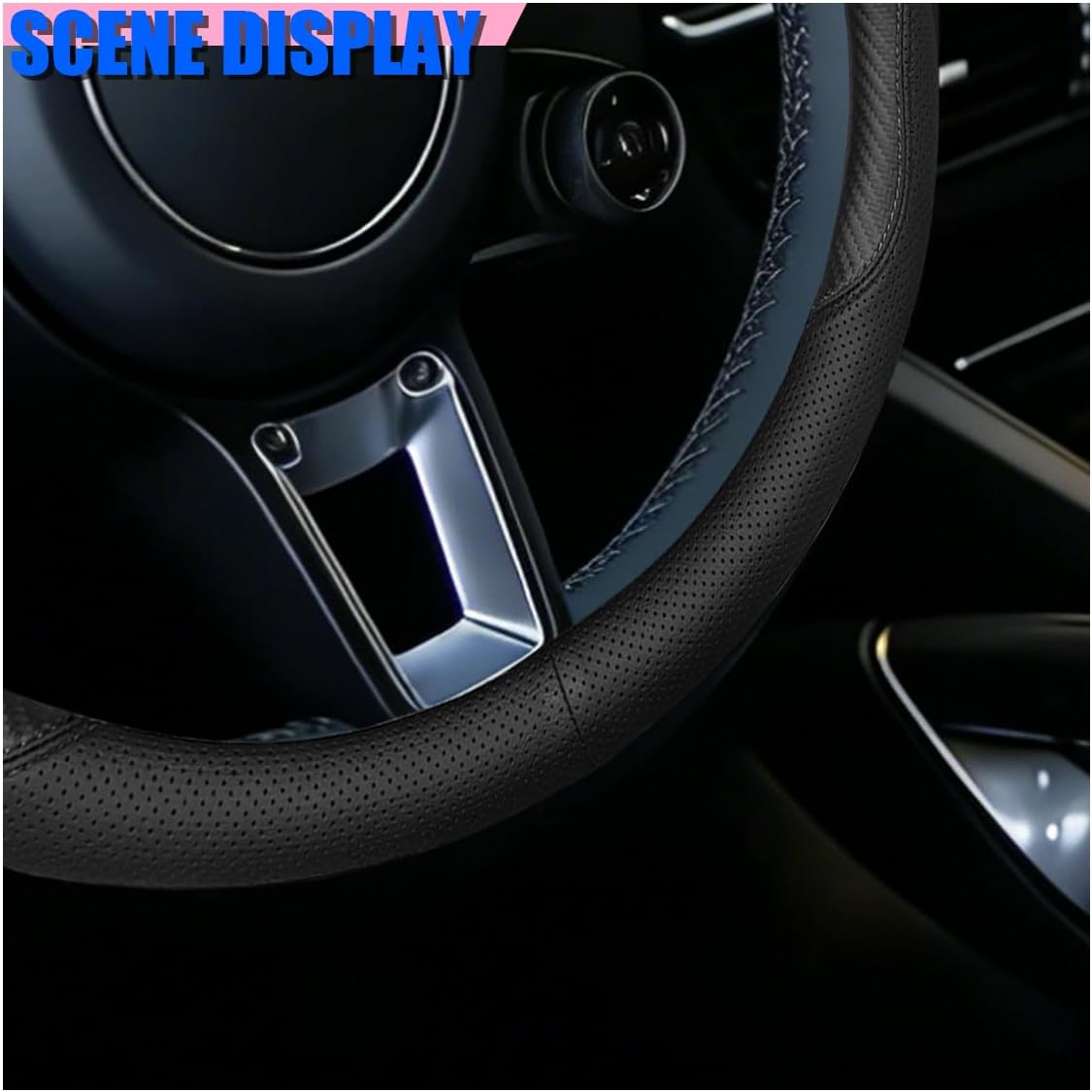 Craedli Carbon Fiber Nappa Leather Car Steering Wheel Cover 14.5-15 Inch