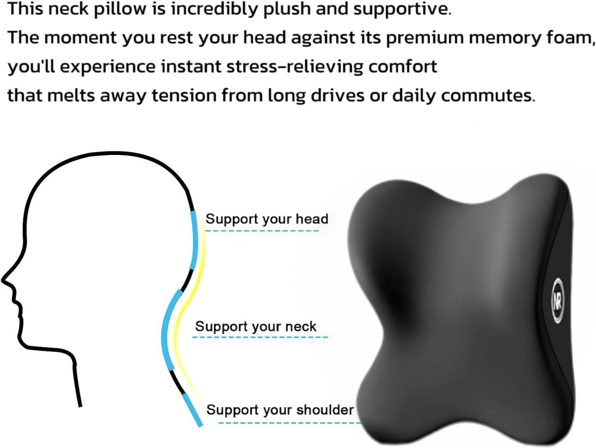 2 Pack Car Headrest Pillow for Neck Support, Soft Car Neck Pillow for Driving with Adjustable Strap and Removable Cover, Universal Fit Headrest Car Pillow