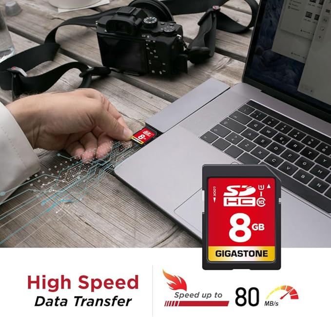 GIGASTONE 8GB SD Card 10-Pack UHS-I U1 Class 10 SDHC Memory Card Full HD Video