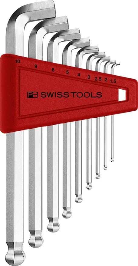 PB SWISS TOOLS Hex Key L-Wrench Set PB 2212.H-10 | 100% Swiss Made | 9-Piece Allen Wrench Set Sized 1.5-10 mm with Short 100° Key Part