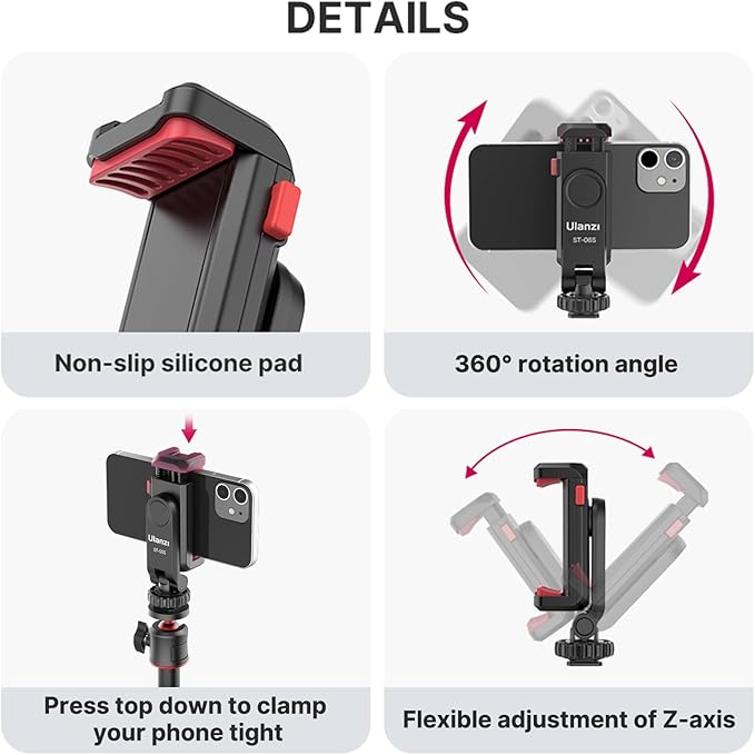 ULANZI ST-06S Phone Tripod Mount, Universal Smartphone Mount Adapter