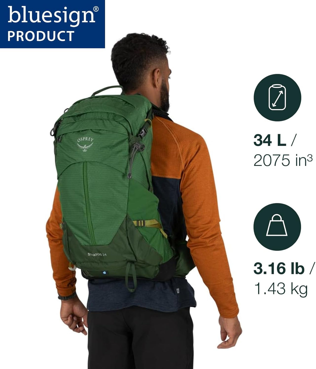 Osprey Stratos 34L Men's Hiking Backpack - Lightweight & Durable | Cetacean Blue