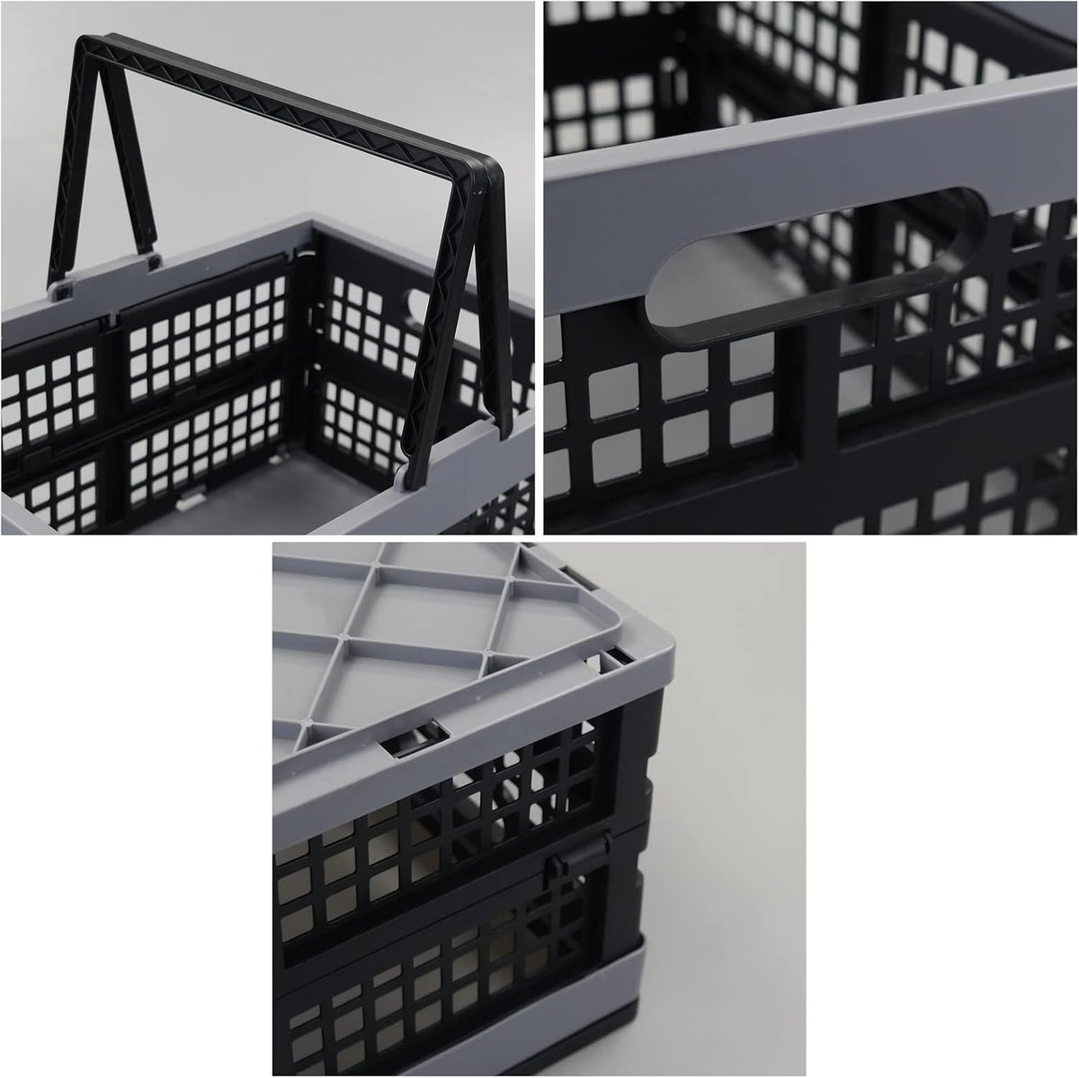 2-Pack 15 L Plastic Collapsible Shopping Basket with Handle | Folding Storage Crates, Collapsible Design, Portable Carry Handle, Stackable Structure, for Shopping, Pantry & Garage