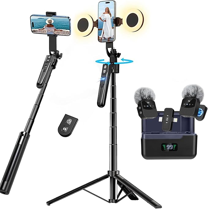 Professional Vlogging Kit for iPhone/Android, 70”Auto Face Tracking Tripod for