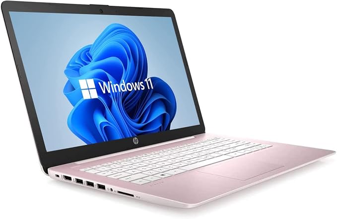 HP 14" HD Laptop, Windows 11, Intel Celeron Dual-Core Processor Up to 2.60GHz, 4GB RAM, 64GB SSD, Webcam, Dale Pink (Renewed)