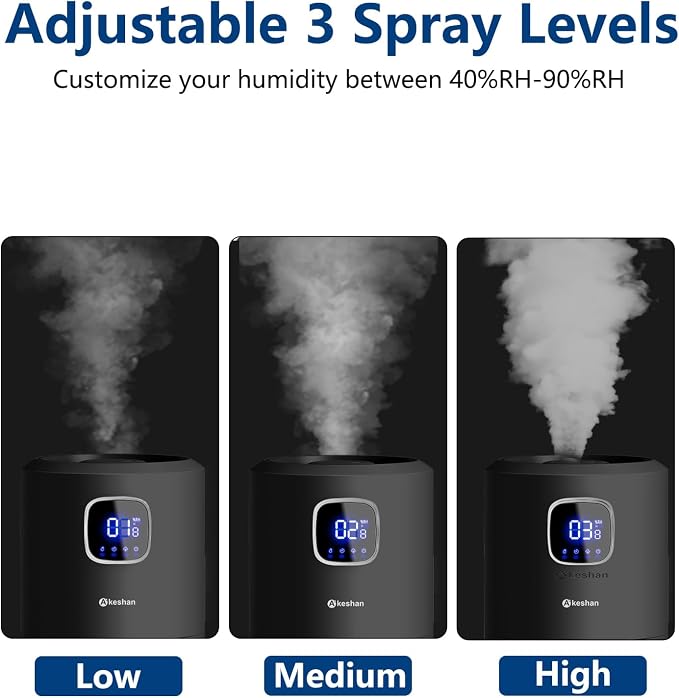Large Humidifiers for Bedroom, 9L/2.5Gal Ultrasonic Cool Mist, Top Fill Easy Clean with 350ML/H Mist Speed, Quiet, Suitable for Kids Room Plant Yoga Office Study Room Living (Black, Round)