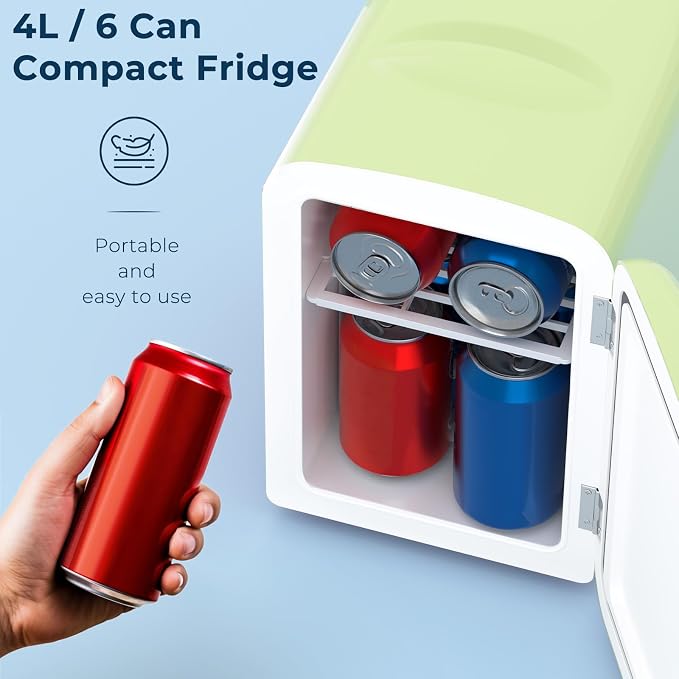 Antarctic Star 4L/6 Cans Compact Refrigerator,Portable Mini Fridge Skin Care,Cooler and Warmer for Bedroom,Car,Office & Dorm, Small Cooler for Cosmetics/Beverage/Food,GREEN