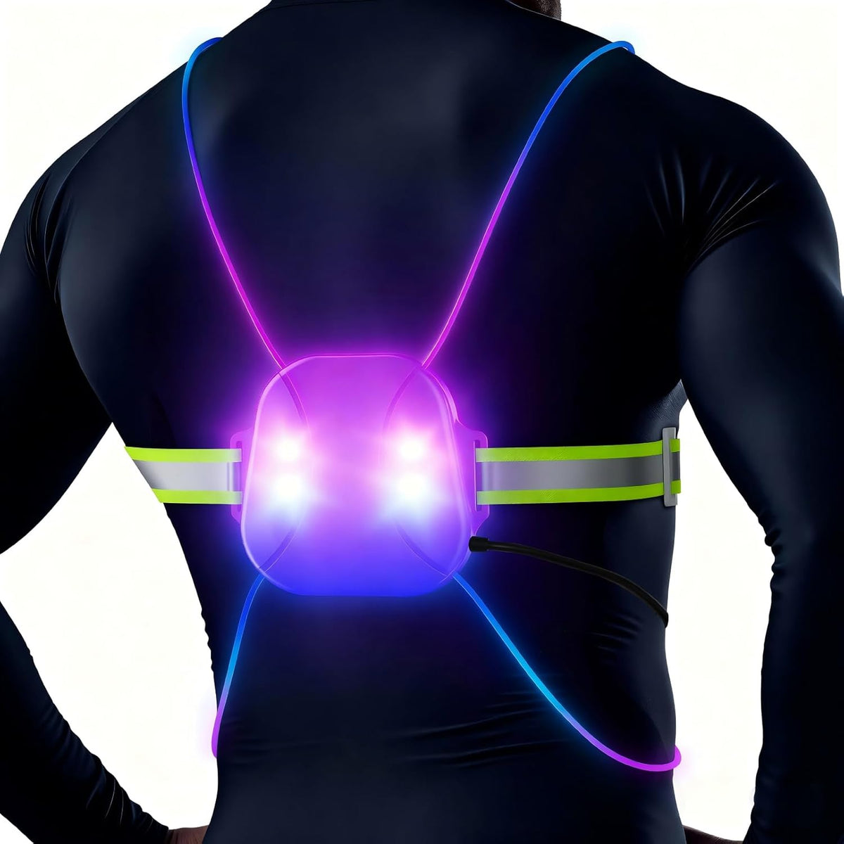 Skiennix Reflective Running Vest - Rechargeable LED Gear with 3 Modes & 7 Colors | Adjustable Safety Vest for Night Running, Cycling, Hiking (Medium)
