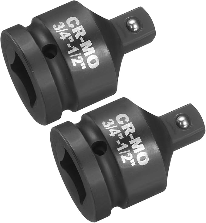 HARFINGTON 2pcs Impact Socket Adapter 3/4" Female to 1/2" Male Square Drive Reducer Standard SAE CR-MO Steel Converter Impact Driver Ratchet Wrench Breaker Bar Conversion, Black