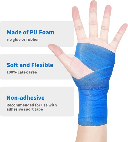 ADMITRY Pre Wrap Tape - Athletic Foam Underwrap for Sports | 3 Rolls x 22 Yards in Blue