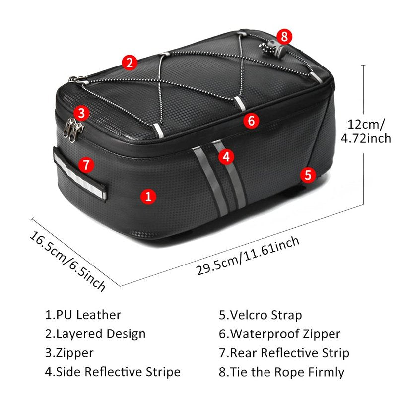 Tookie 8L Rear Carrier Luggage Bike Bag, Waterproof PU Leather Bicycle Rear Seat Cargo Bag Luggage Bike Bag Bicycle Saddle Bag with Rain Cover, Easy to Install