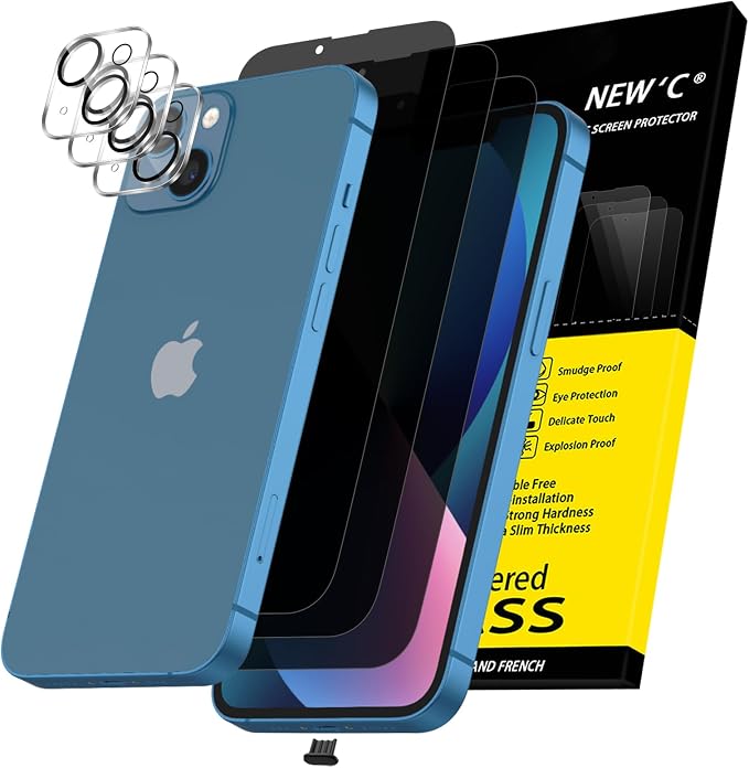 NEW'C 3x Privacy for iPhone 13 Screen Protector+ 3x Camera Lens Protector