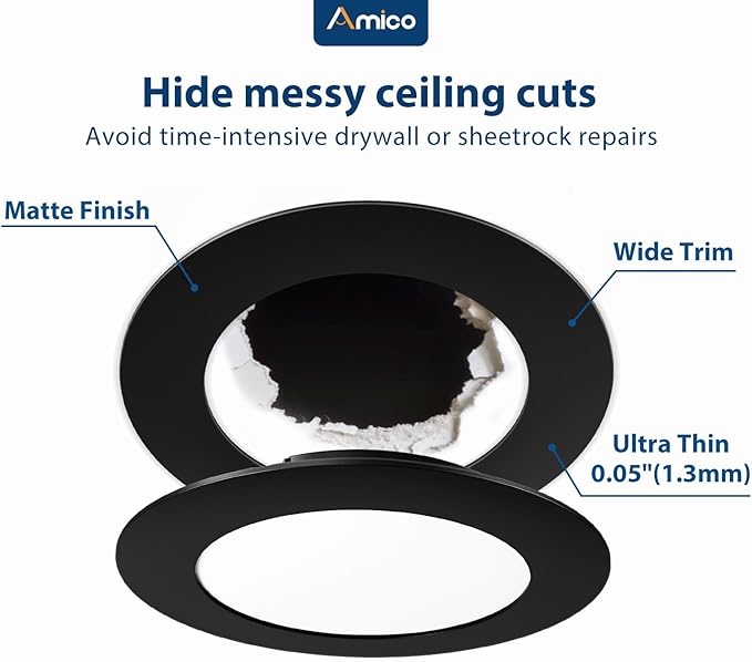 Amico 12 Pack Goof Rings for 6 Inch Recessed Lights, Can Light Trim Ring Cover