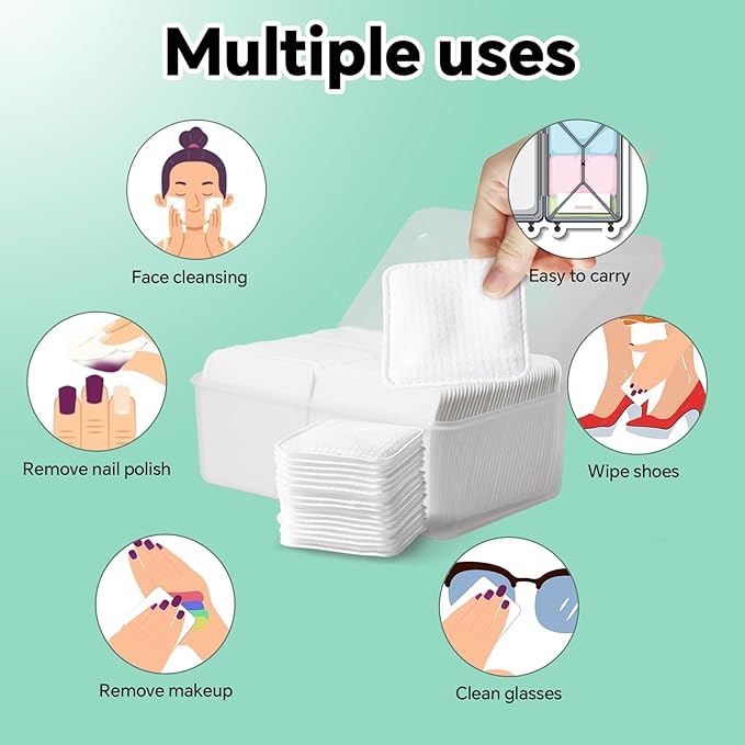 Large Square Cotton Pads, 80 Count, Lint-Free, Soft, Rounded Corners, Multi-Layer, for Makeup Removal, Toner, Facial Cleansing, Boxed