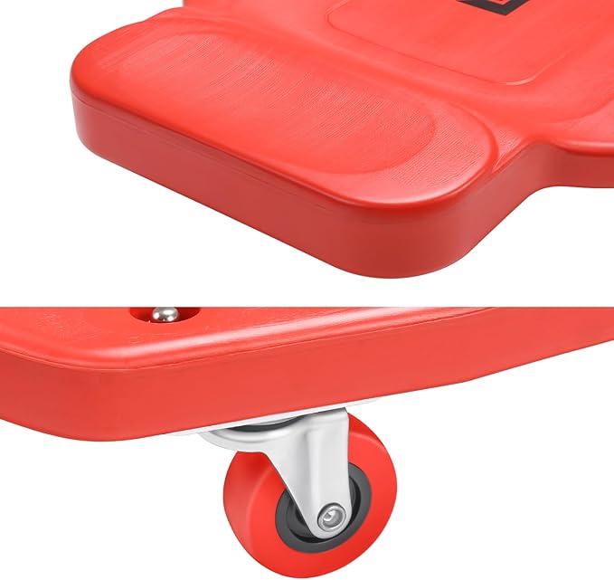 DNA Motoring 38 Inches Low Profile Plastic Rolling Garage Shop Floor Creeper with Side Pockets & 4pcs Casters, Red, TOOLS-00393
