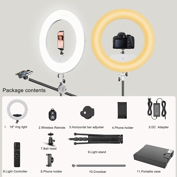 55W18 45cm Ring Light Kit 6700K Dimmable LEDRinglightTripod Stand Dual Phone