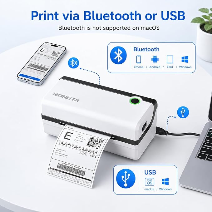 Rongta Bluetooth Thermal Shipping Label Printer, Wireless 4x6 Shipping Label