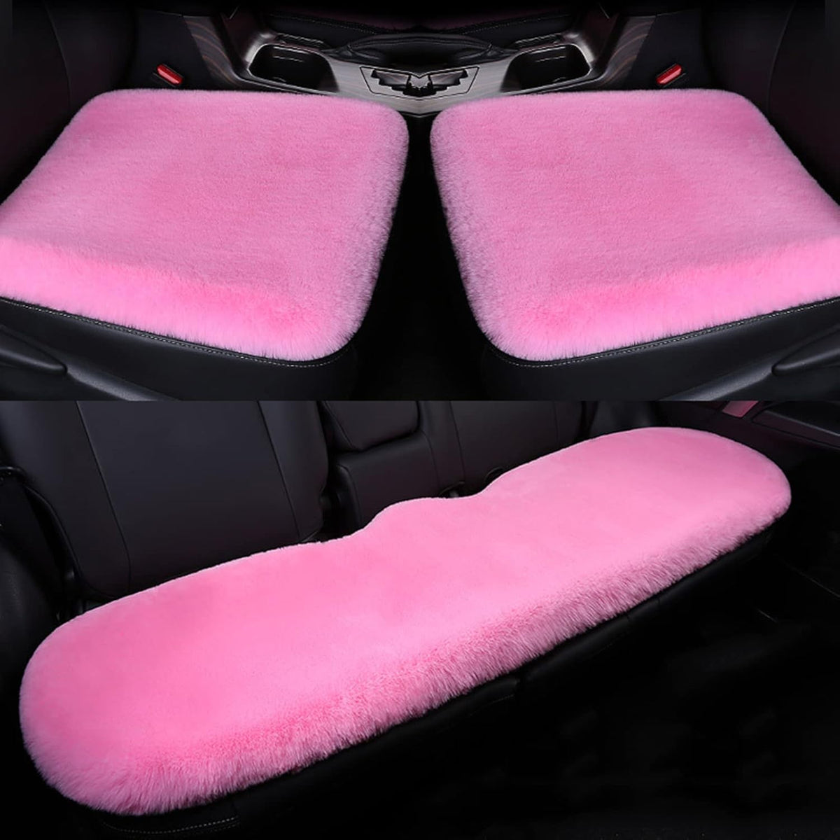 1 Set 3 pcs Soft Fluffy Auto Seat Cover Faux Wool Auto Front & Back Seat Pad Car Seat Cover Protector Cushion Soft Warm for Winter Mat Universal Fit (Gray)