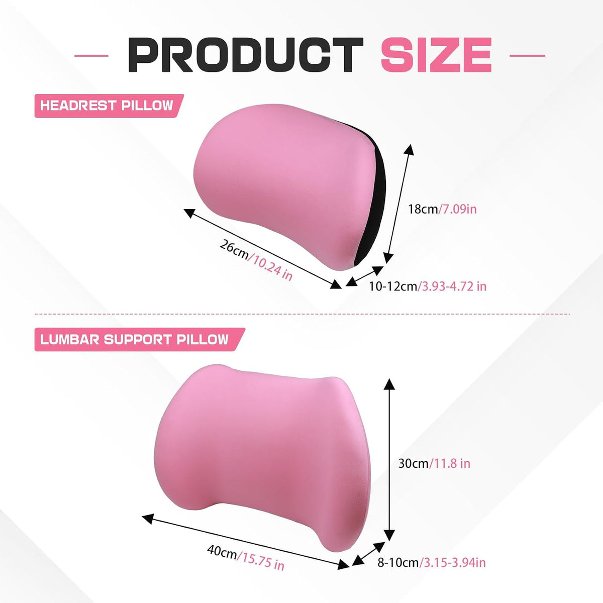 2PCS Car Neck Pillow and Lumbar Support Pillow Set, Ergonomic Memory Foam Back & Neck Support Pillows for Car Seat, Office Chair, Driver Head & Back Cushion and Pain Relief (Pink)