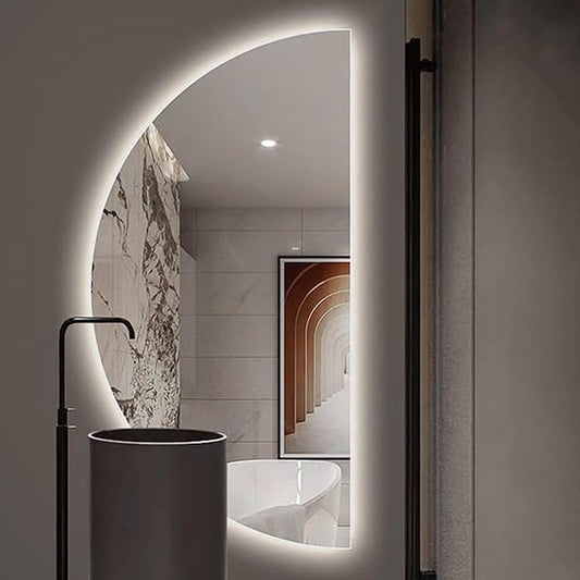 Half Moon LED Mirror for Bathroom,3-Color Dimmable Smart Vanity Mirror, Frameless Backlit Anti-Fog Half Moon Mirrors for Wall(Left Semicircle, 16 * 31in/40 * 80cm)